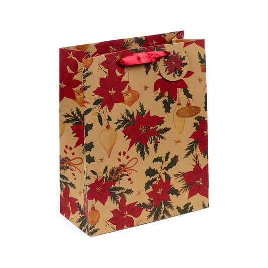 Large Christmas Gift Bag with Botanical Design