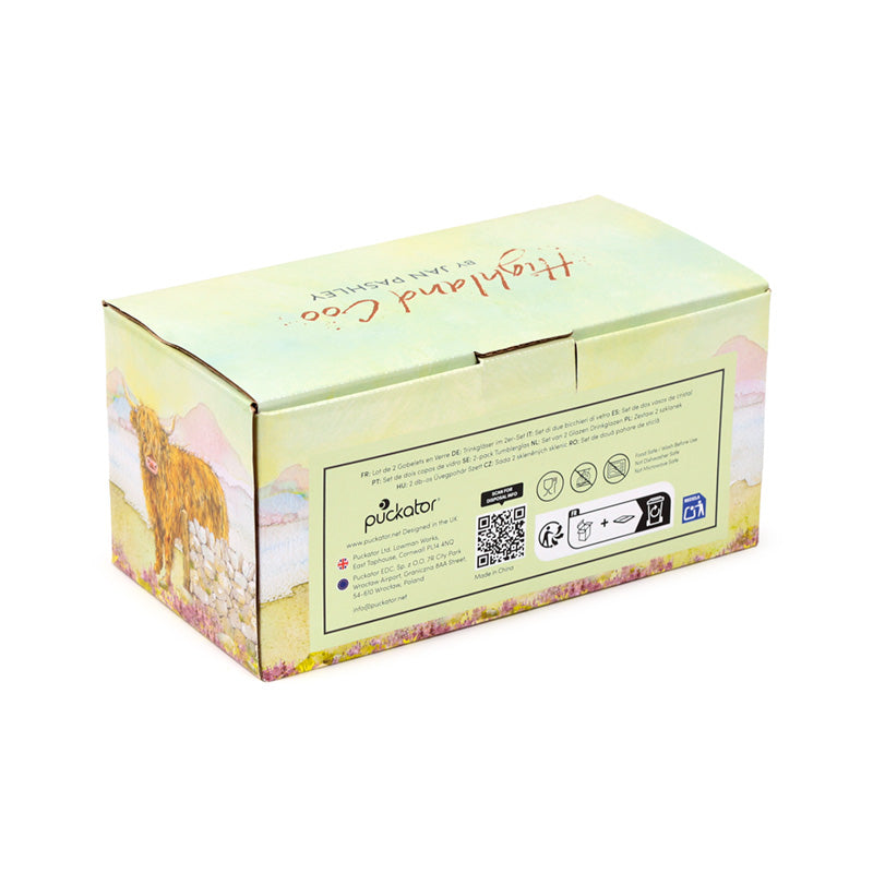 Giftable Glass Tumblers with Highland Coo Cow Design