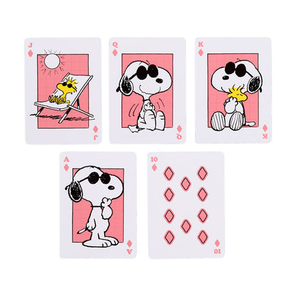 Peanuts playing cards displayed on a table