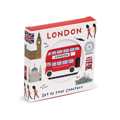 Set of 4 Cork Novelty Coasters with London designs