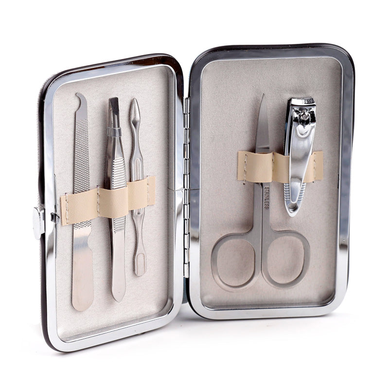 Close-up of manicure set tools with London motifs