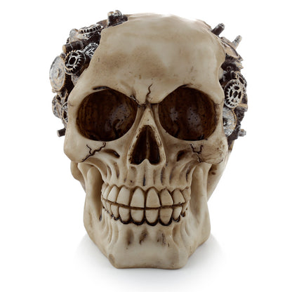 Intricate design of the Fantasy Steampunk Skull Ornament