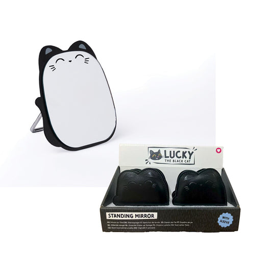 Free Standing Mini Compact Mirror featuring Lucky the Black Cat design