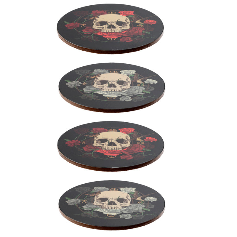 Close-up of Skulls and Roses Cork Coaster