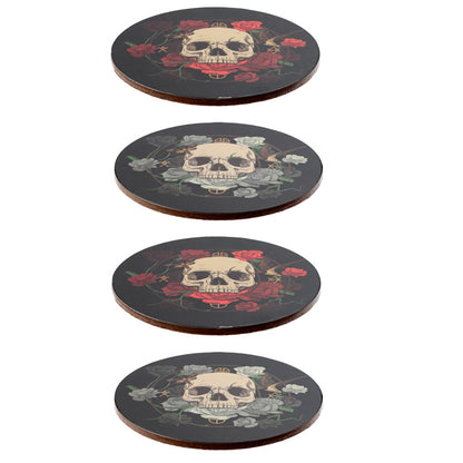 Close-up of Skulls and Roses Cork Coaster
