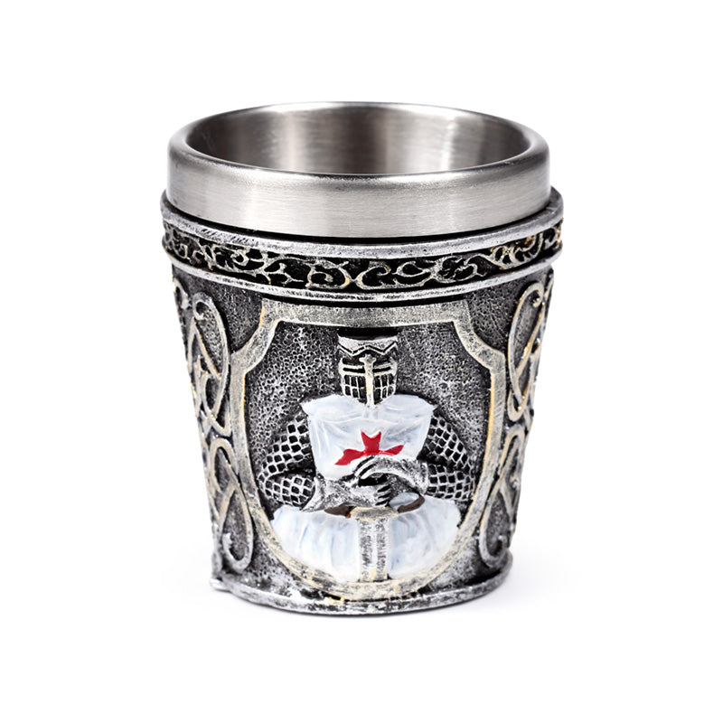 Medieval White Knight Decorative Shot Glass on display
