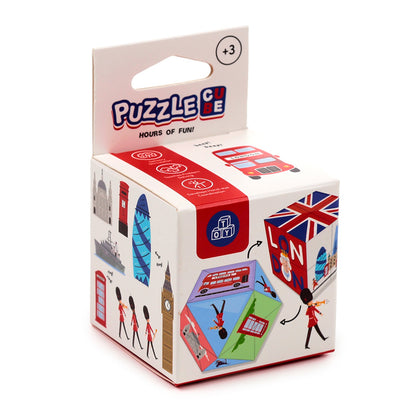 Vibrant London Puzzle Cube Toy displayed on a shelf