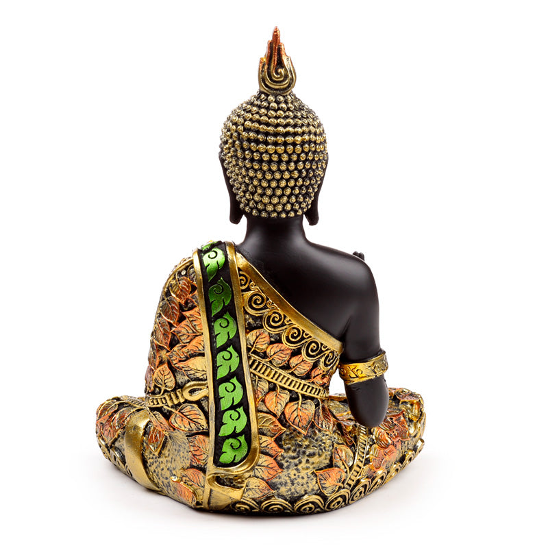 Intricate Black & Orange Gold Buddha Figurine