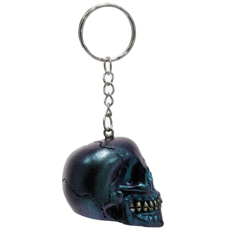 Skulls and Roses Metallic Skull Keyring with roses
