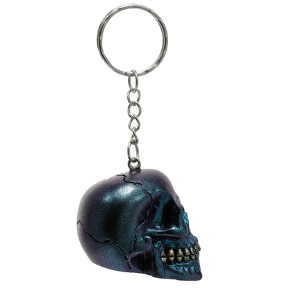 Skulls and Roses Metallic Skull Keyring with roses