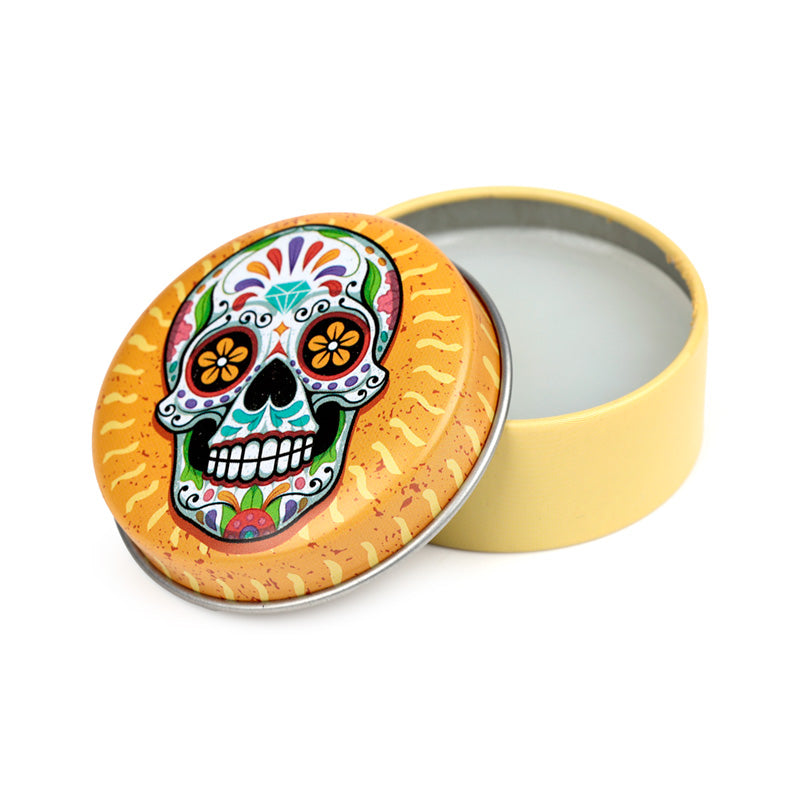 Artistic design of Day of the Dead Lip Balm tin
