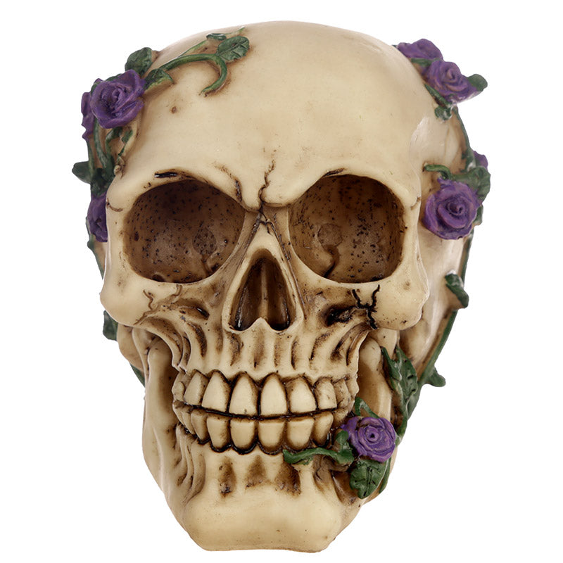 Decorative Skull Ornament with Purple Roses