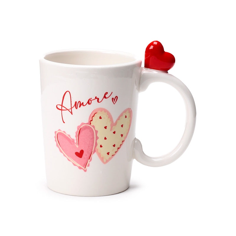 Close-up of Amore Heart Shaped Handle Ceramic Mug