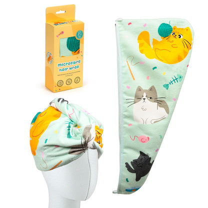 Beans & Co Cats Hair Wrap Towel displayed with decor