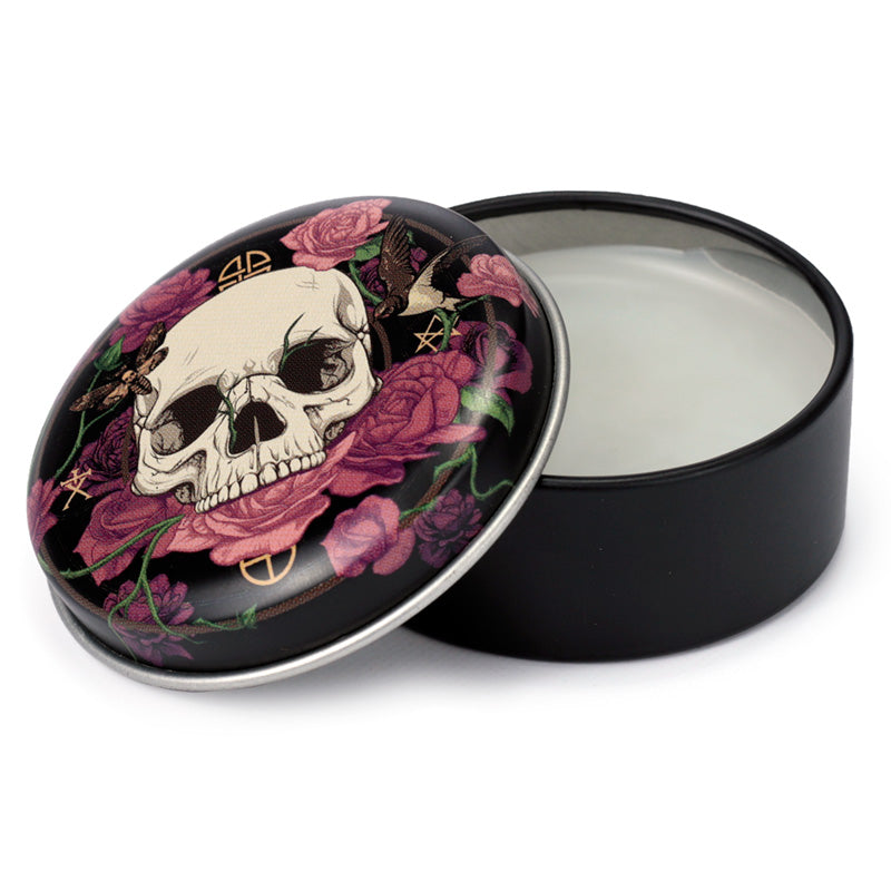 Skulls and Roses Lip Balm tin with floral design