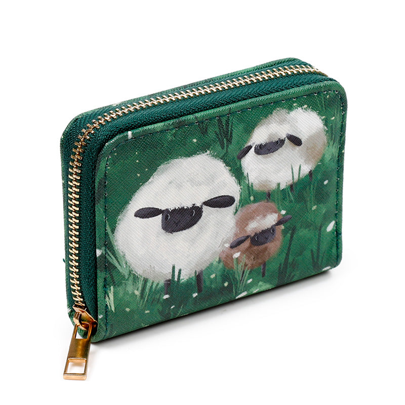 Small Zip Around Wallet - Sheep Design Open