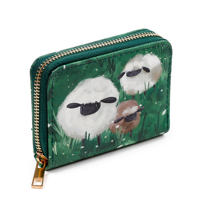 Small Zip Around Wallet - Sheep Design Open