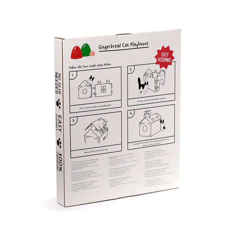 Easy assembly of gingerbread house cat den