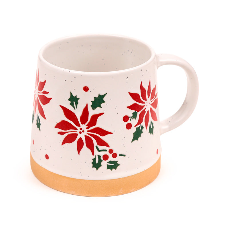 Stoneware Mug with Poinsettia Design