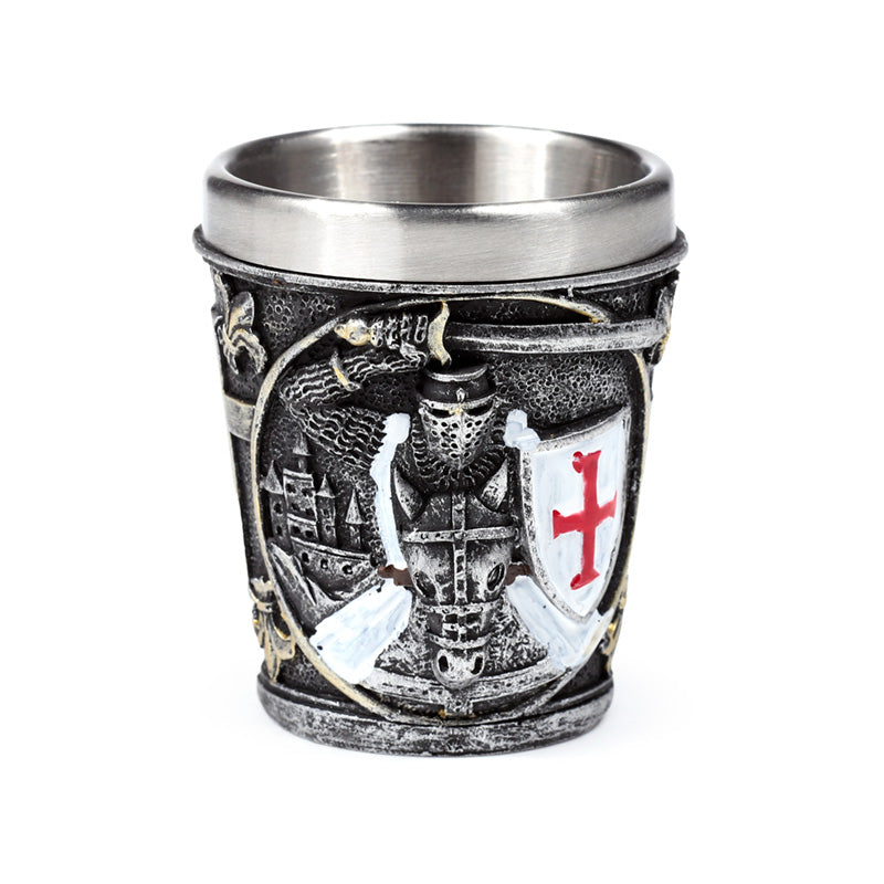 Medieval Knight Decorative Shot Glass with White and Red Shield
