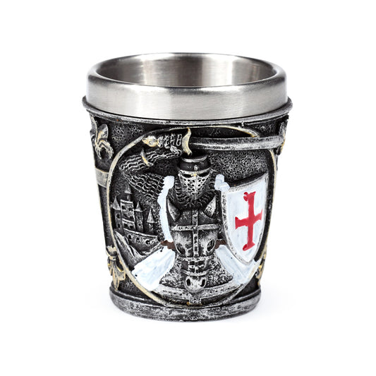 Medieval Knight Decorative Shot Glass with White and Red Shield
