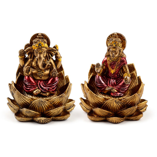 Decorative Ganesh and Lakshmi Set with Lotus Design