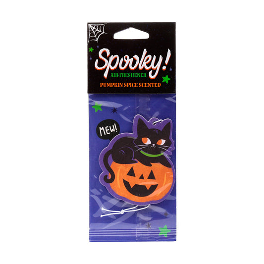 Pumpkin Spice Scented Air Freshener featuring a black cat and pumpkin