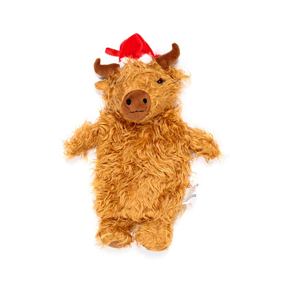 Christmas Highland Coo Hot Water Bottle with Plush Cover