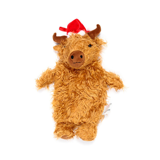 Christmas Highland Coo Hot Water Bottle with Plush Cover