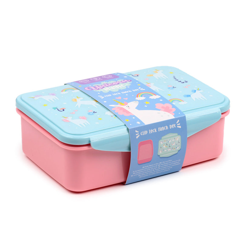 Vibrant unicorn graphics on Clip Lock Lunch Box