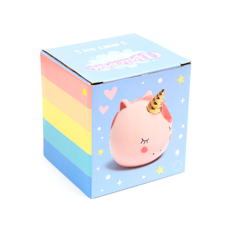 Ceramic Money Box Enchanted Rainbows Unicorn Pink side view