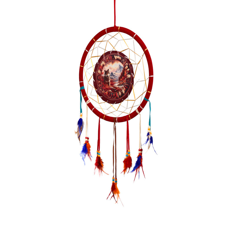 Autumnal Wolf Dreamcatcher showcasing warm colours