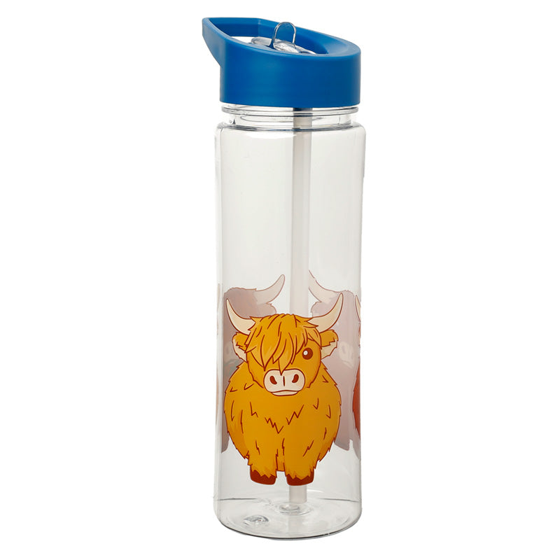 Highland Coo Cow Reusable Water Bottle with flip straw