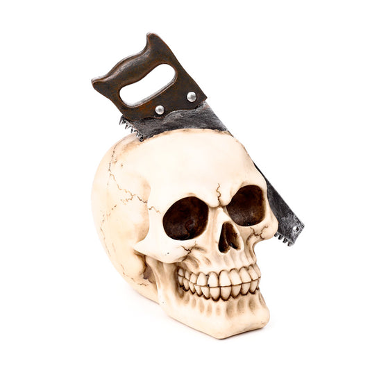 Decorative skull ornament with saw through head