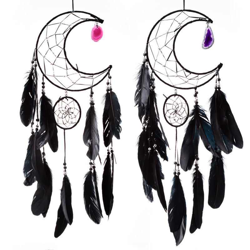 Black Crescent Moon Dreamcatcher with Agate Charm