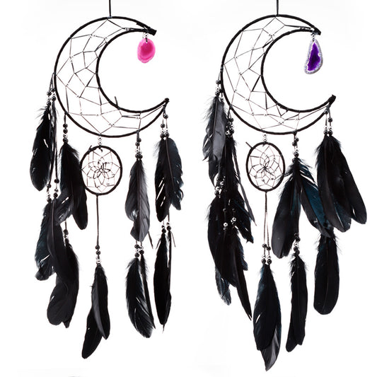 Black Crescent Moon Dreamcatcher with Agate Charm