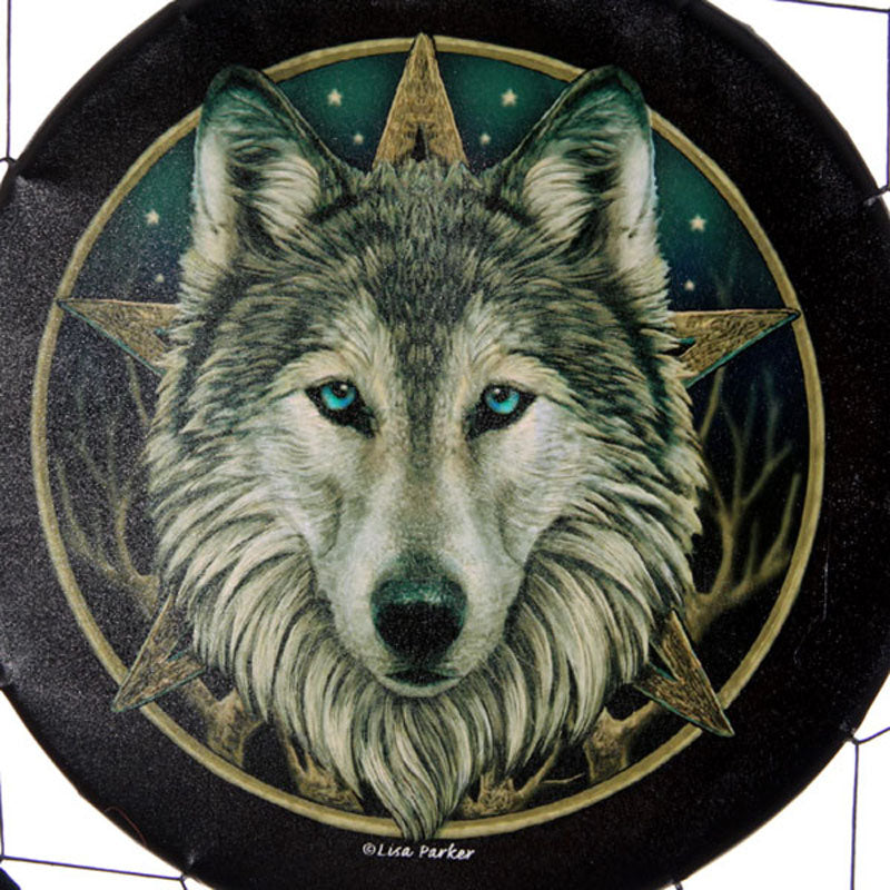 Detailed view of Lisa Parker Wild One Wolf Dreamcatcher