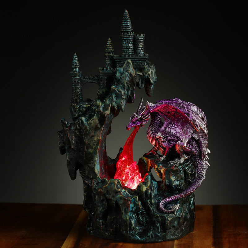 Fire Breather Cliff Top Castle LED Dragon Figurine