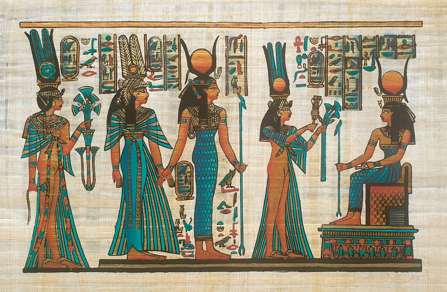 Nefertari Offering to Isis - Egyptian Papyrus Art
