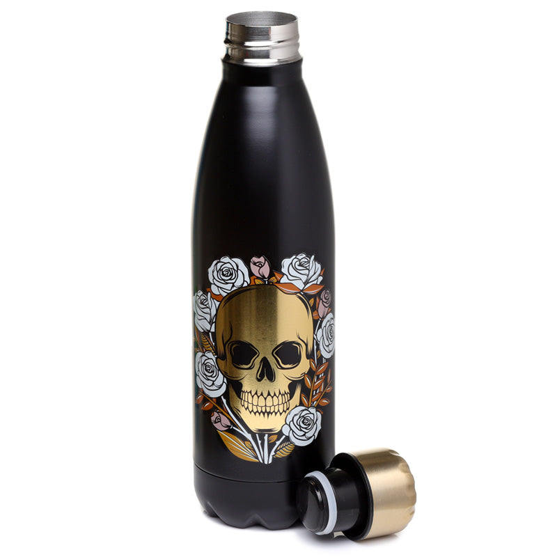 Close-up of Skulls and Roses Insulated Bottle