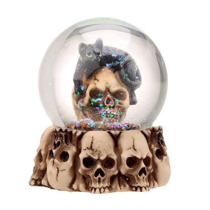 Gothic Decor Snow Globe with Black Cat and Bat