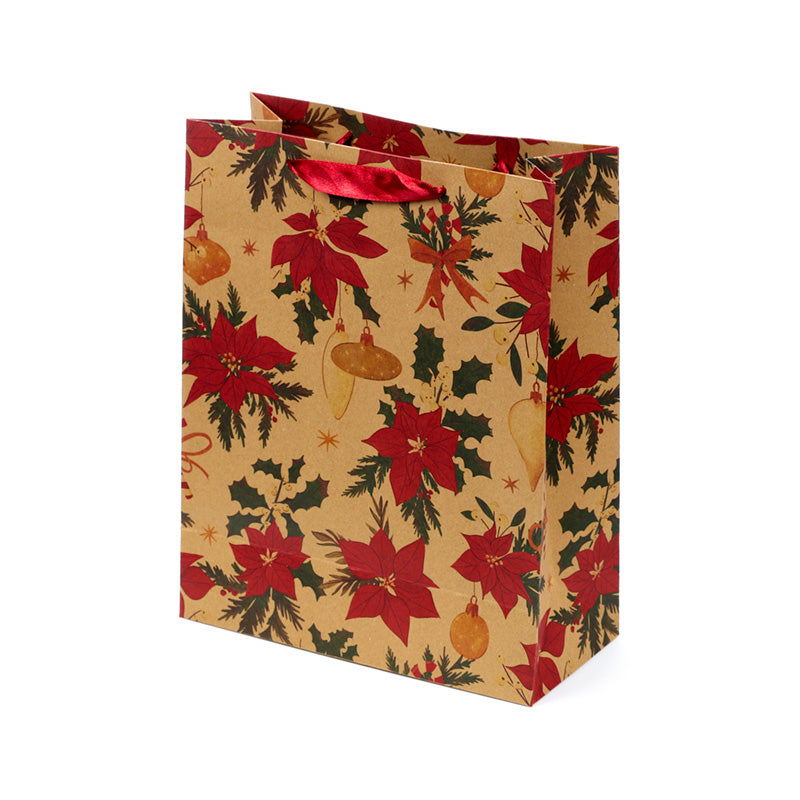 Decorative Christmas Gift Bag with Botanical Artwork