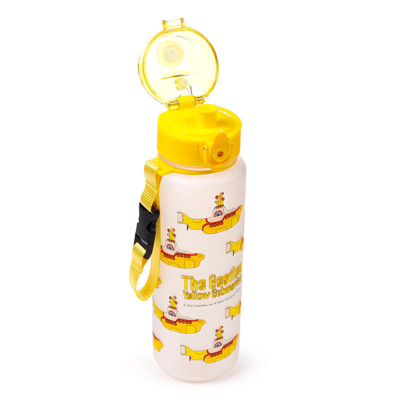 Close-up of The Beatles Yellow Submarine water bottle design