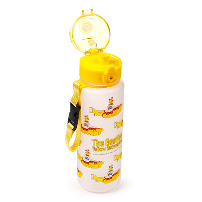 Close-up of The Beatles Yellow Submarine water bottle design