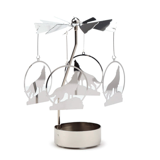 Howling Wolf Spinning Tea Light Carousel Candle Holder
