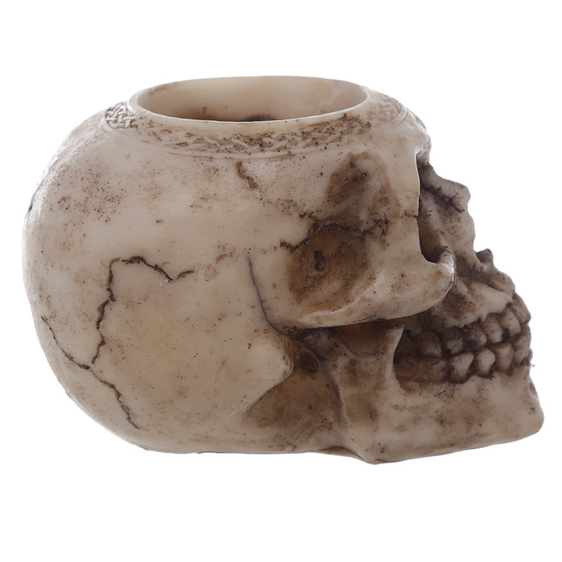 Skull Tea Light Candle Holder with lit candle