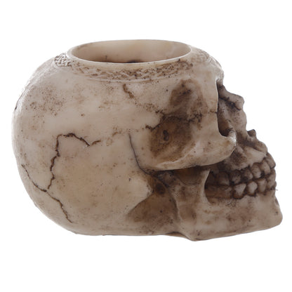 Skull Tea Light Candle Holder with lit candle