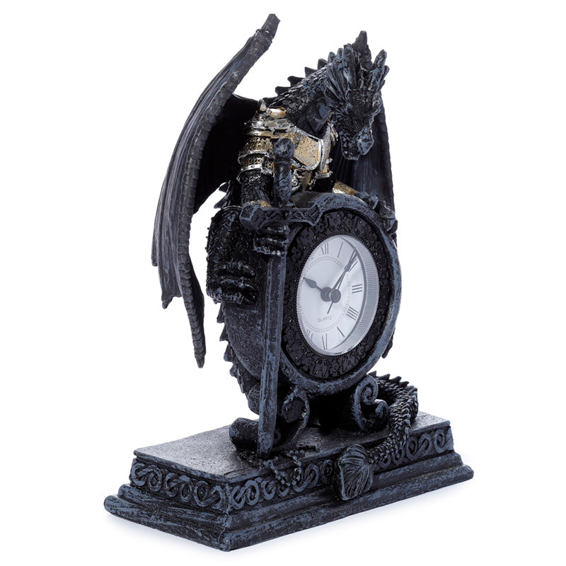 Gothic Armoured Dragon Mantle Clock on mantelpiece