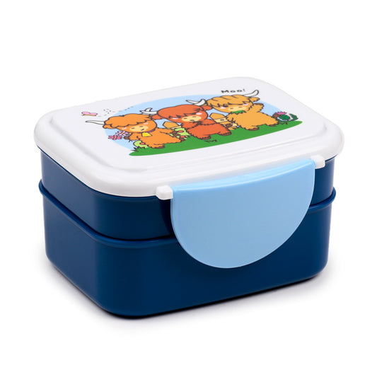 Bento Clip Lock Lunch Box with Cutlery - Adoramals Highland Coo design