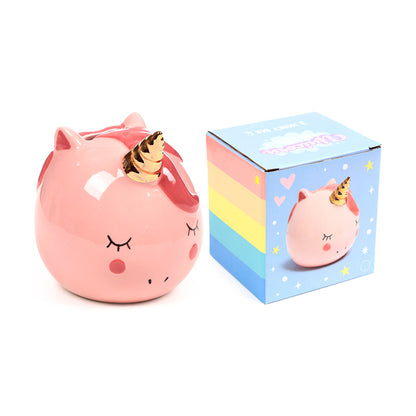 Ceramic Money Box Enchanted Rainbows Unicorn Pink with vibrant colours